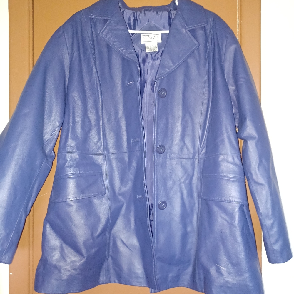 Blueberry Blue 80s style vintage Venezia  vitale 100% leather jacket